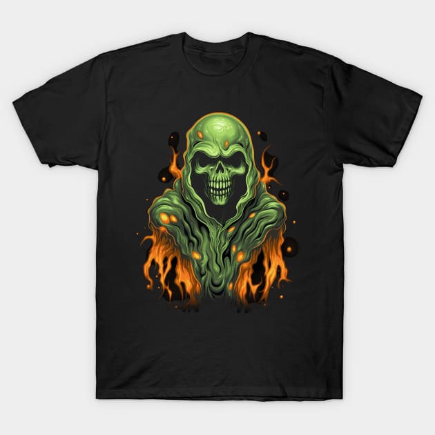 Spooky Halloween Reaper T-Shirt by Obotan Mmienu